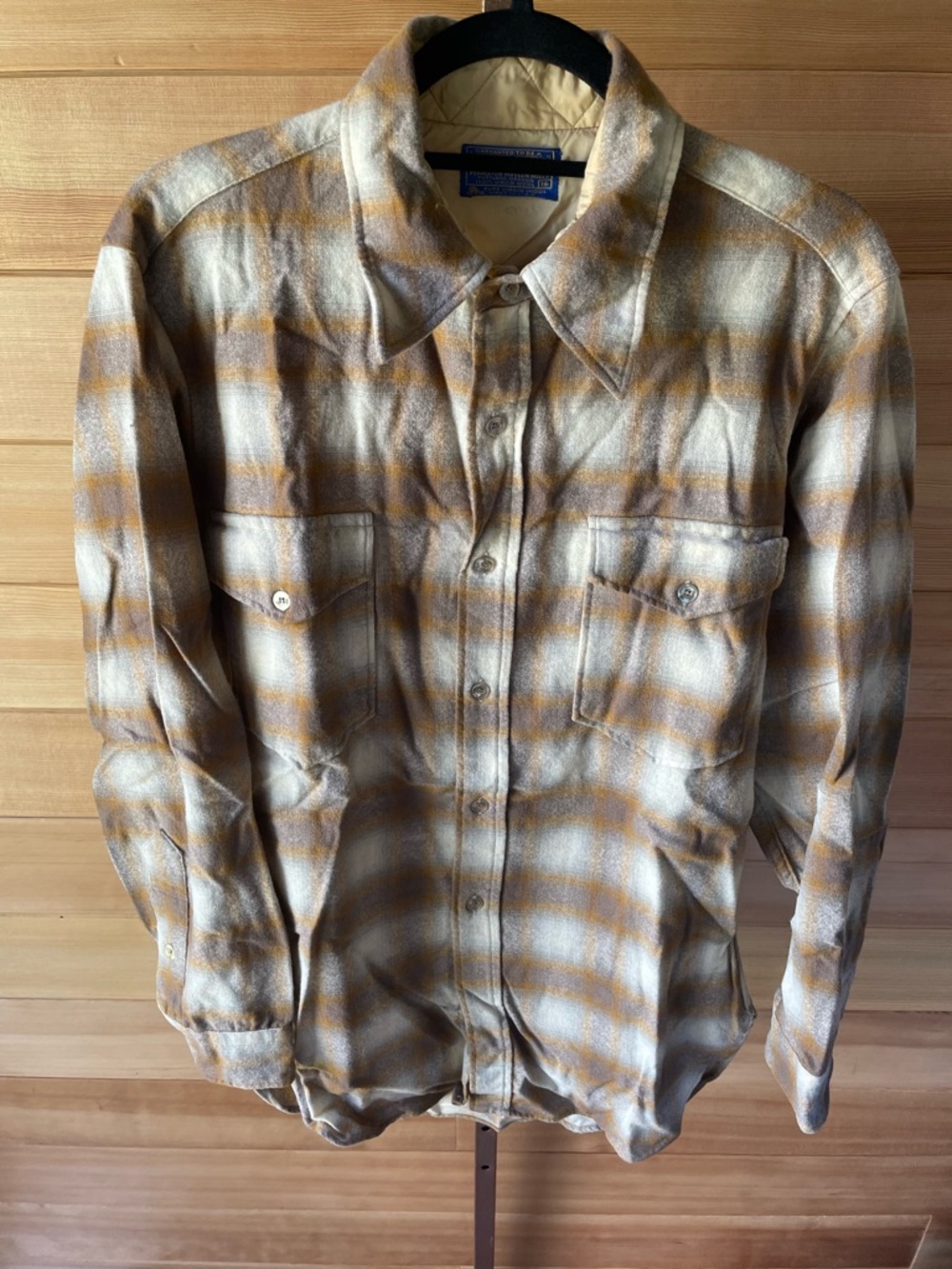 Vintage Pendleton Brown and Cream Plaid Button Down Shirt Men’s Size 16